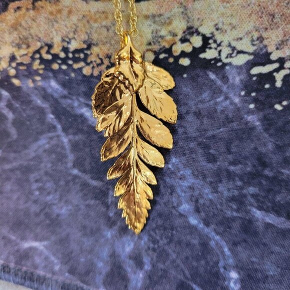 Jewelry - 24K Gold Plated Dipped Real Leaf Necklace Chain Fern 18" Nature Jewelry …